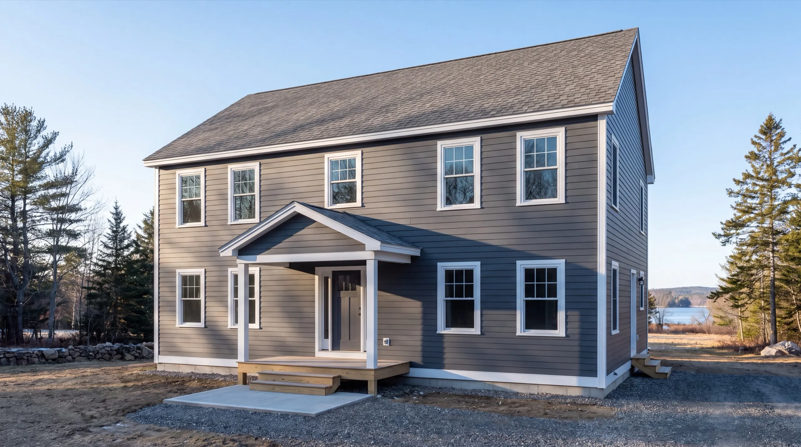 custom home builder in Sidney, ME framing a new house