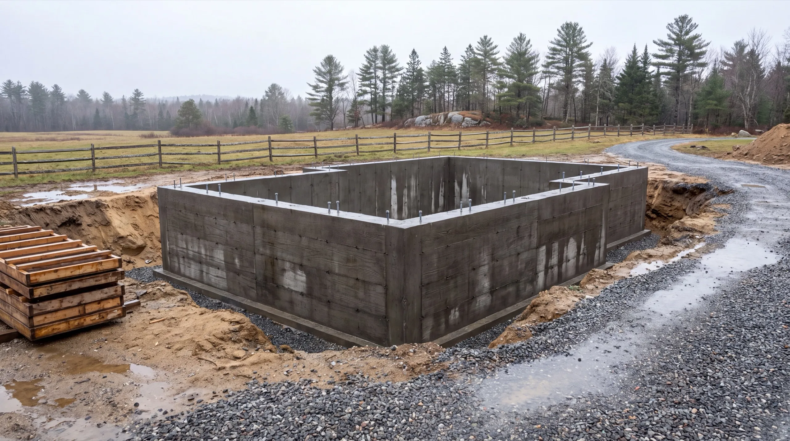 foundation pour for a custom home in Whitefield