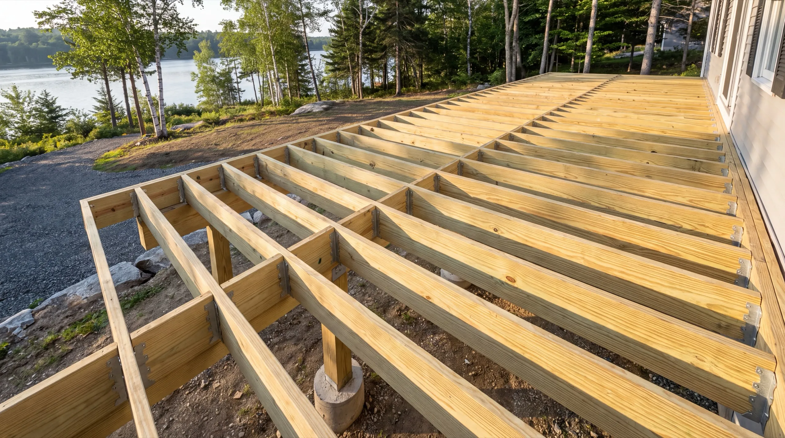 deck framing in progress on a Farmingdale home