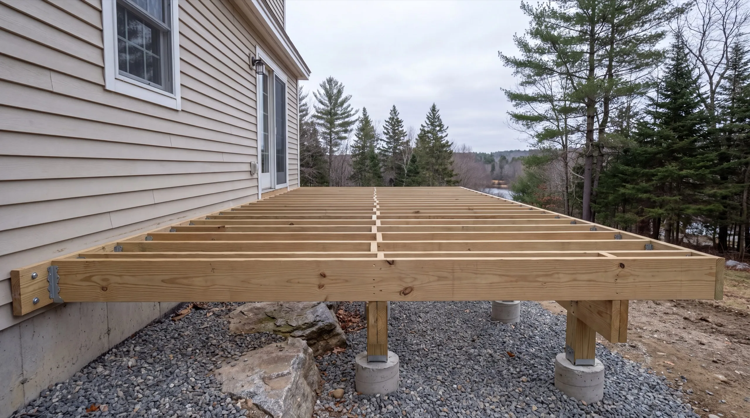 deck framing on a Central Maine home