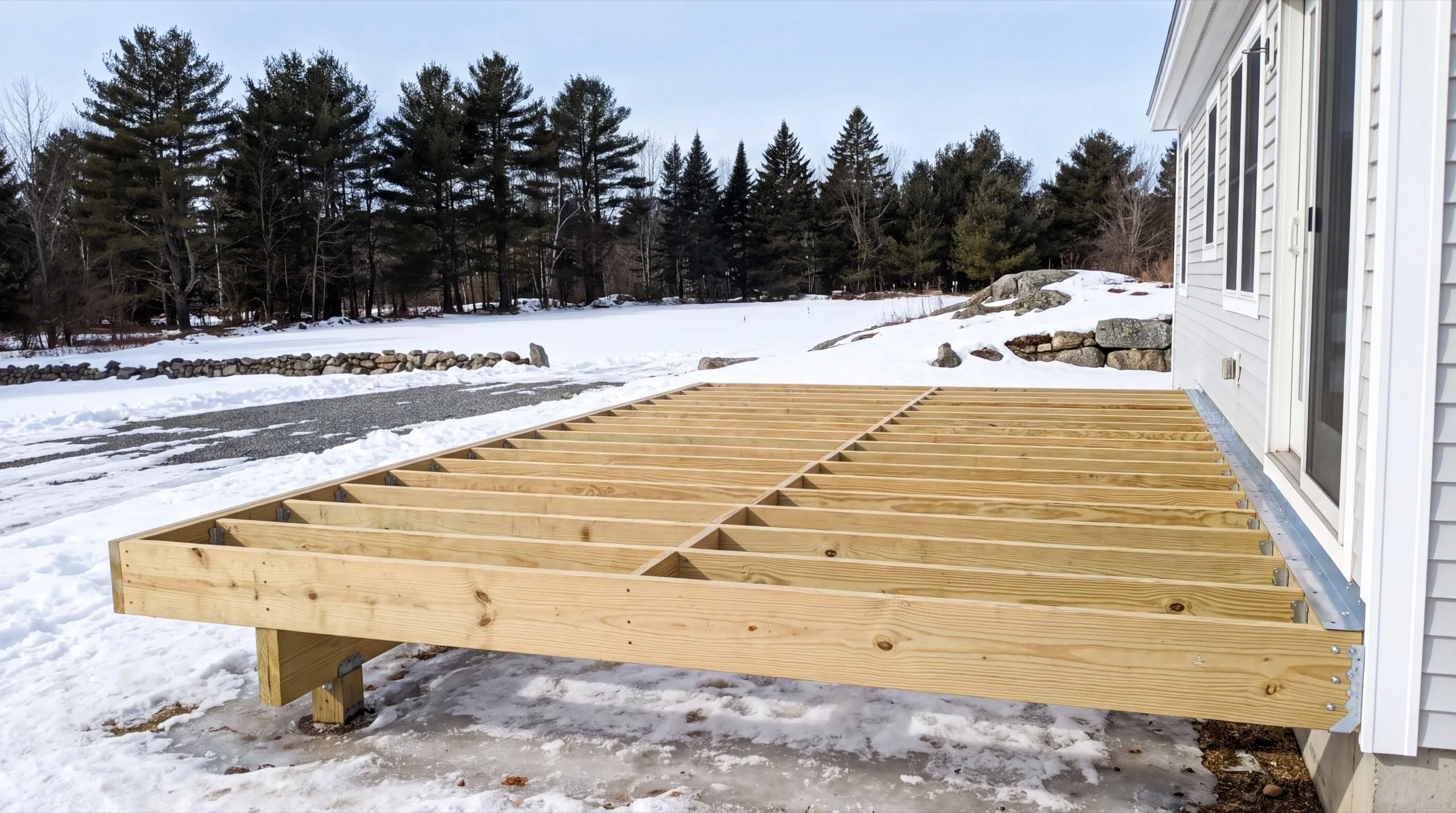 deck framing in progress on a Litchfield home