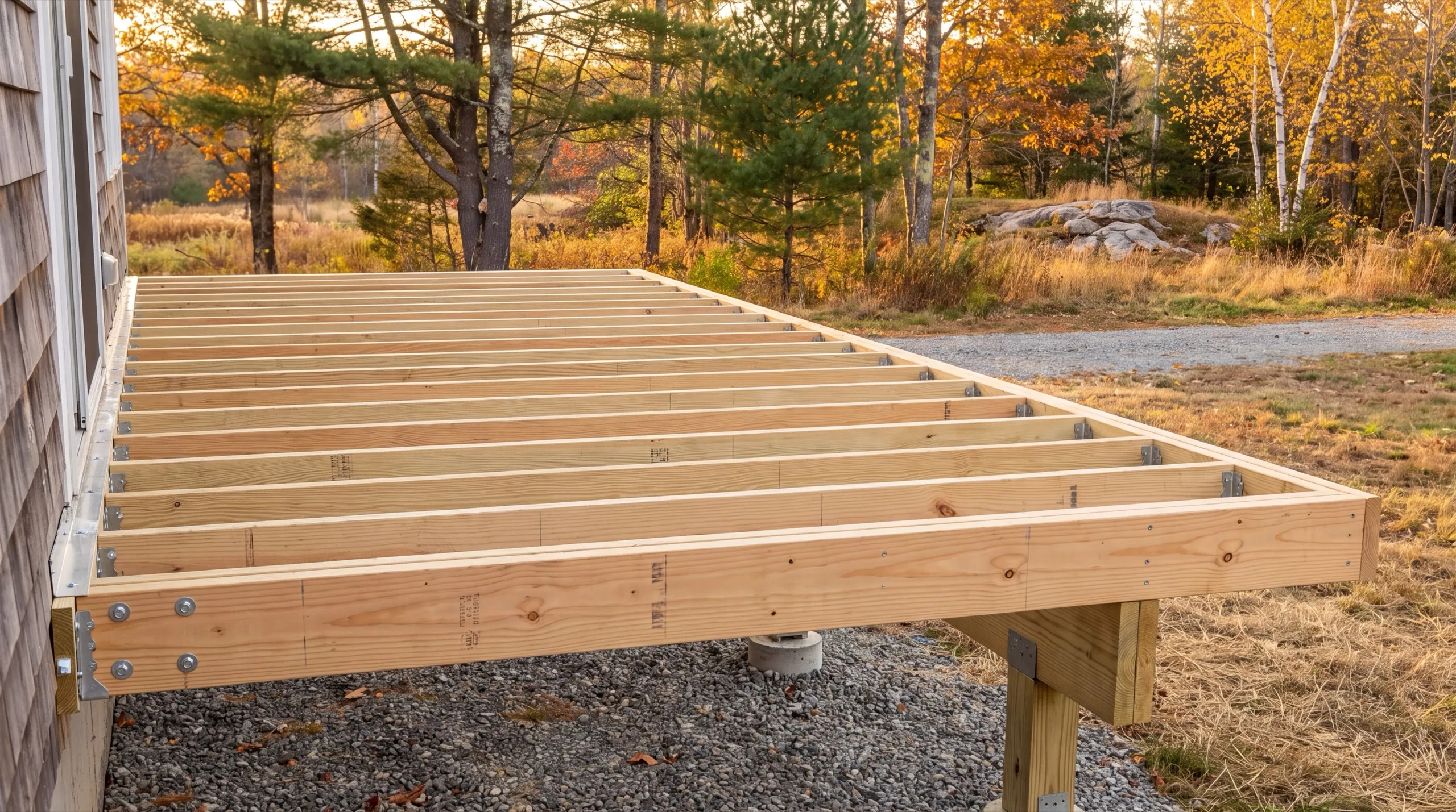 deck framing in progress on a Whitefield home