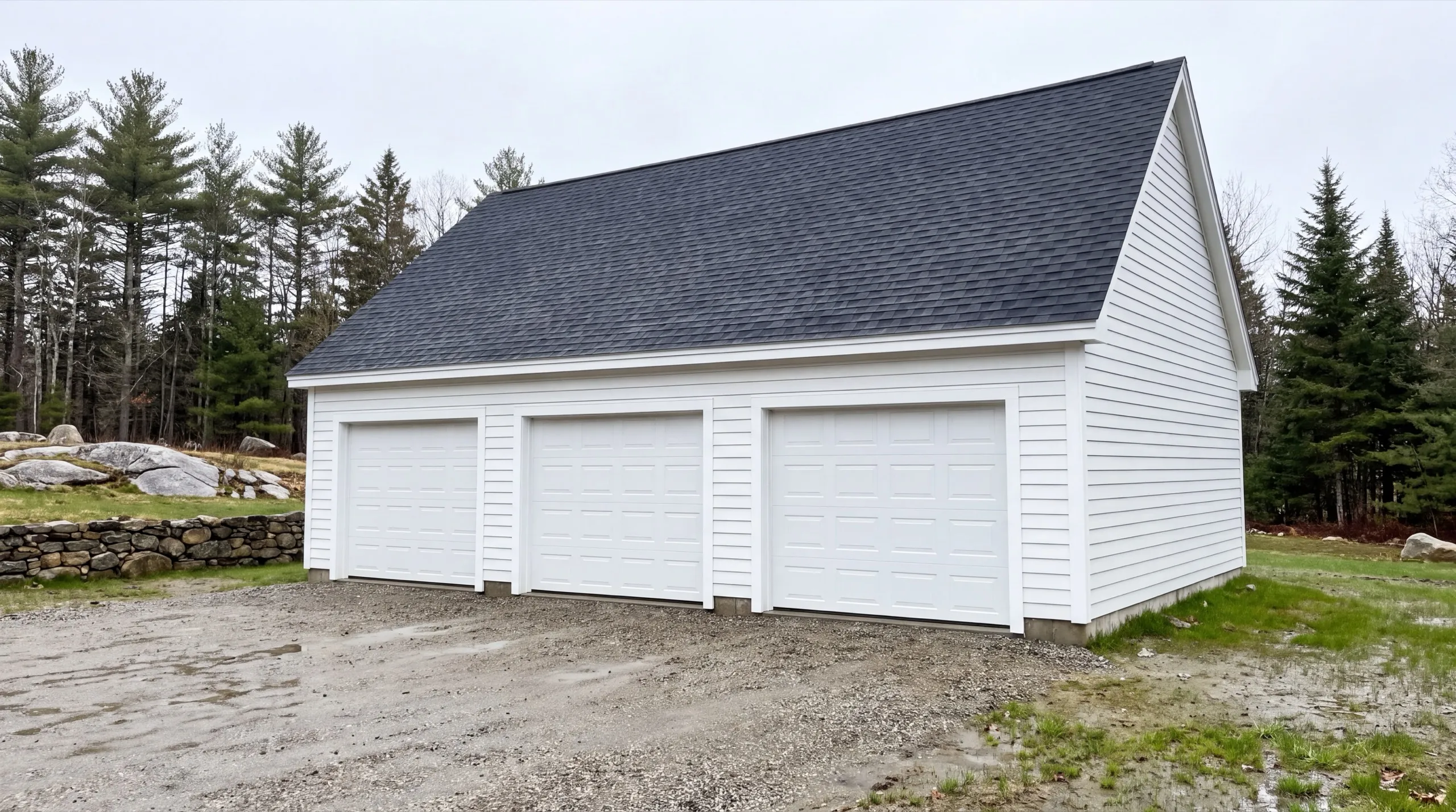three bay detached garage build in Litchfield, ME