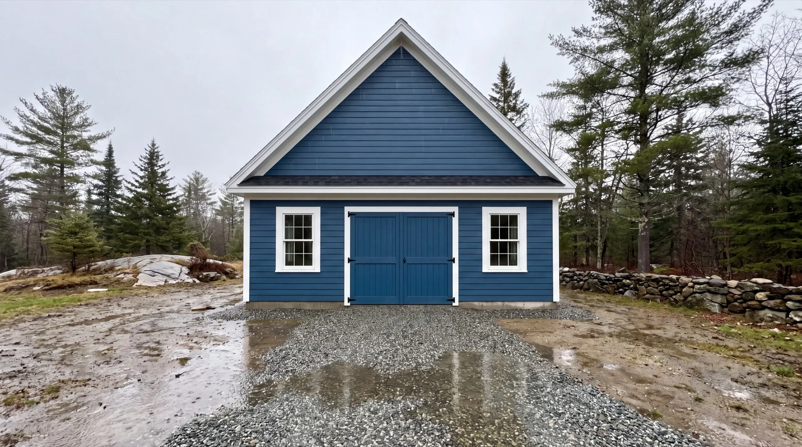 one bay garage build in Central Maine