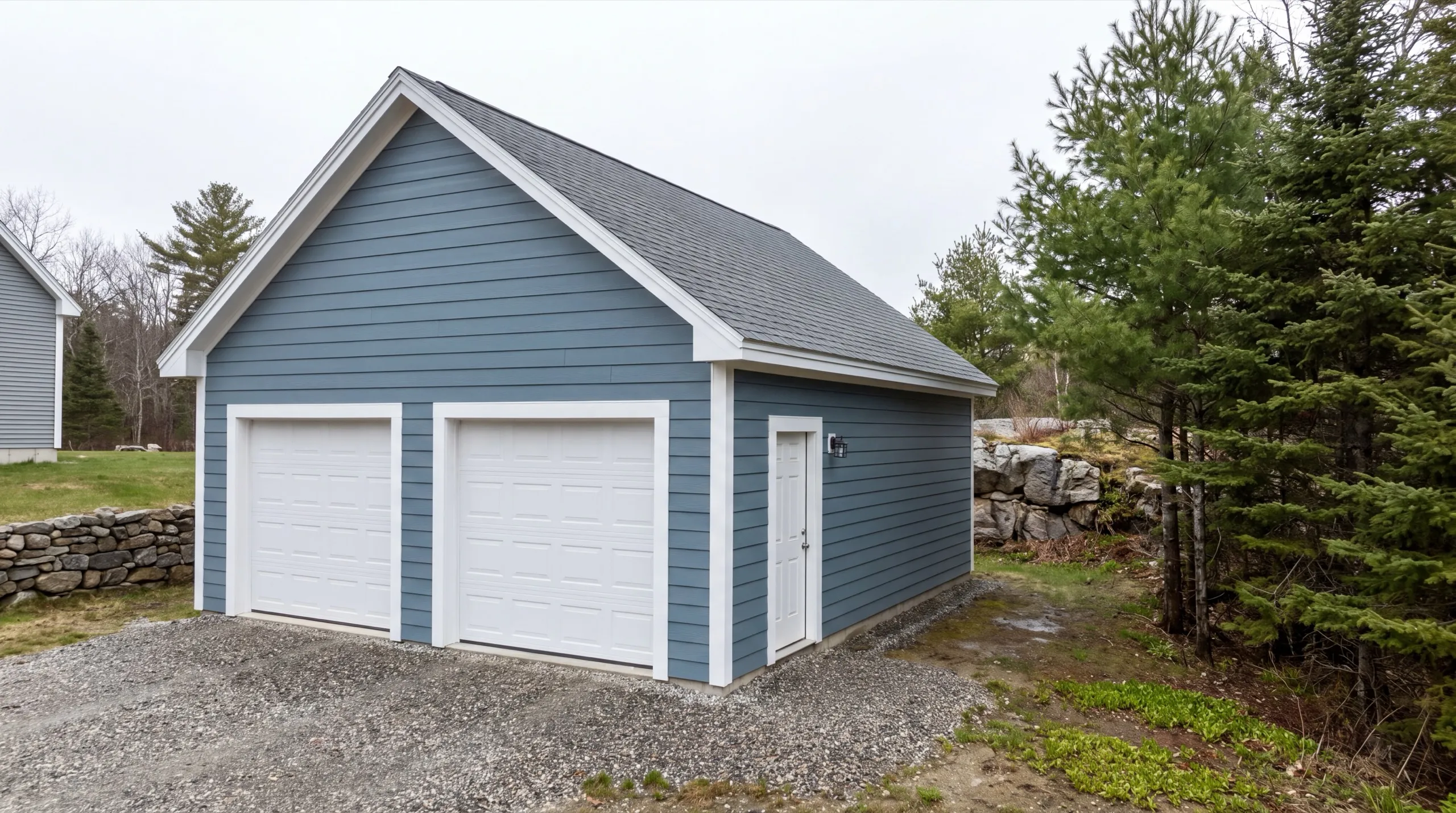 two bay garage build in Central Maine