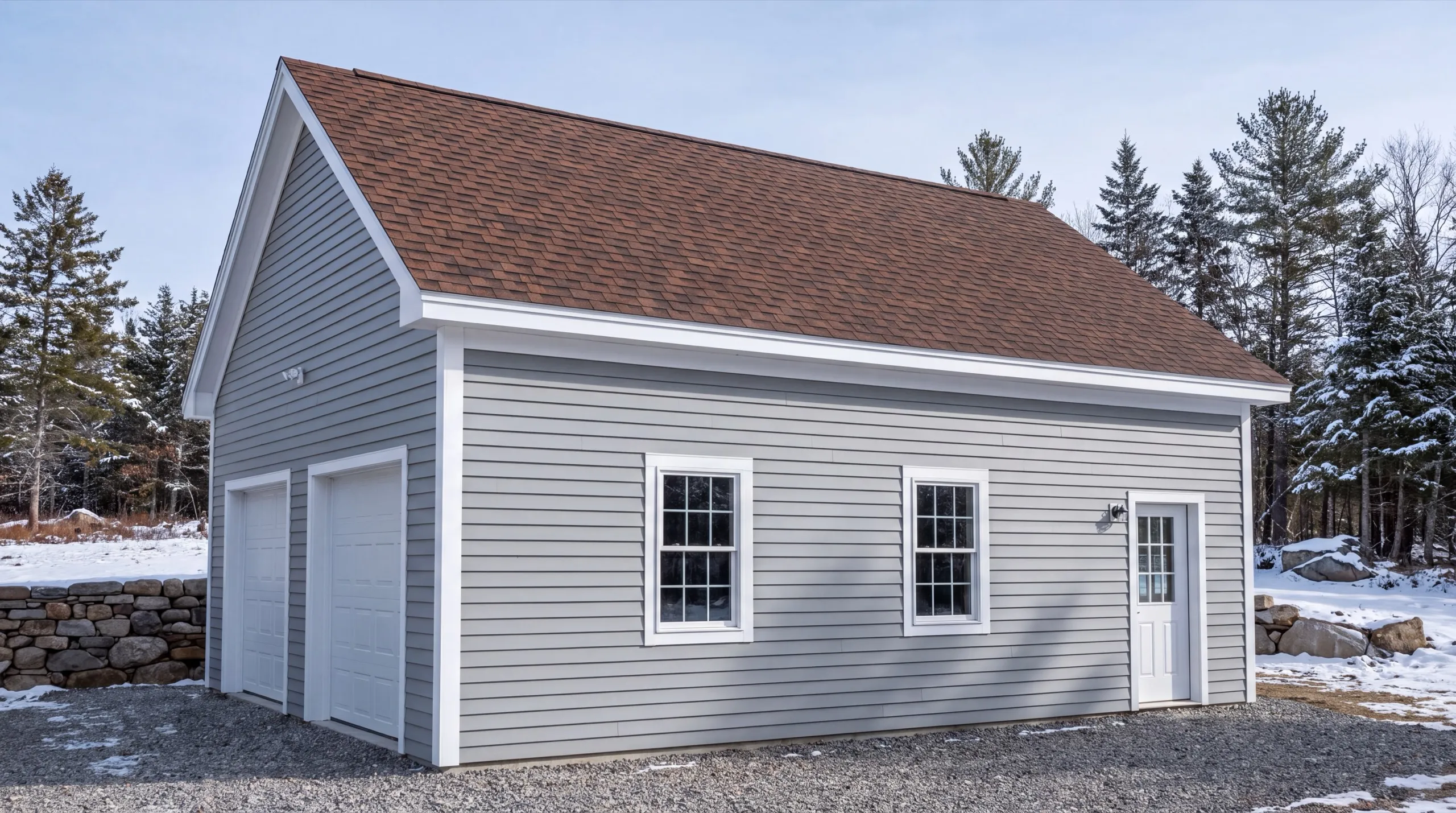 detached garage on a wooded Whitefield rural lot