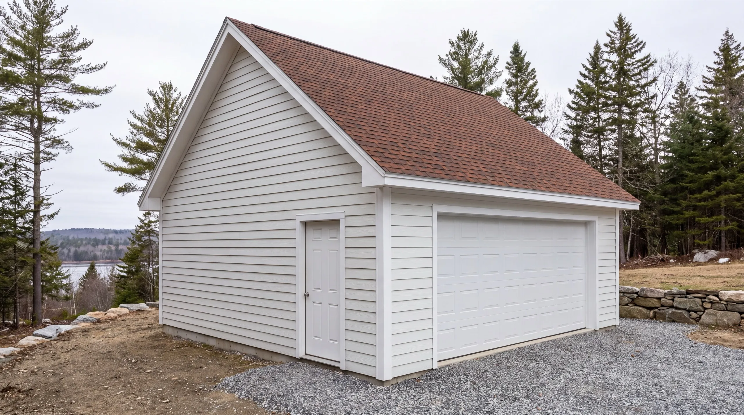 garage remodel on a sloped Farmingdale lot toward the Kennebec