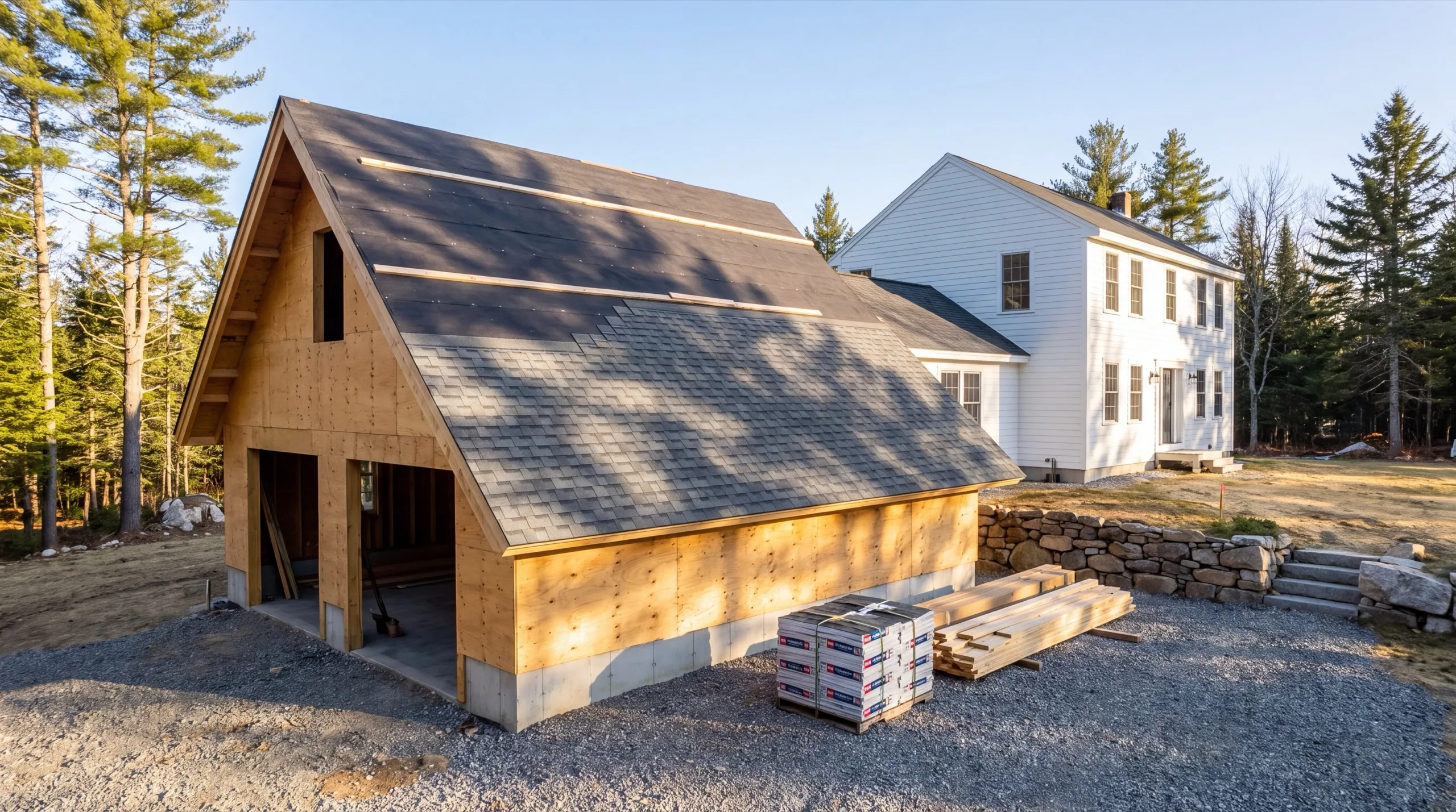 general contractor in Monmouth, ME reviewing plans on a farm property