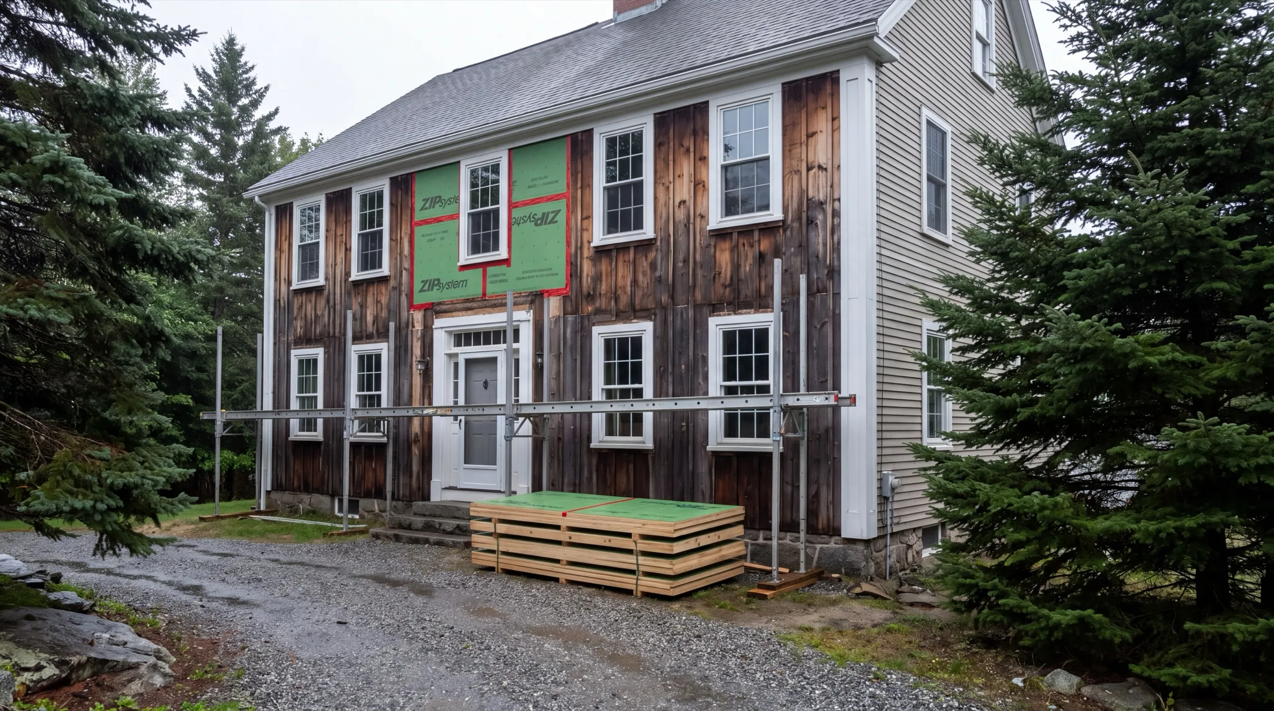 old siding removal on a Wiscasset home